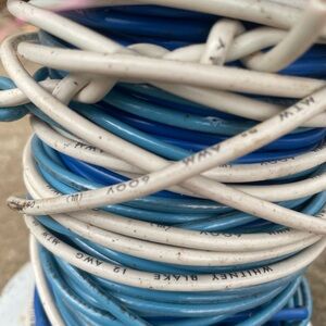 Blue and White Electrical Wire Bundle